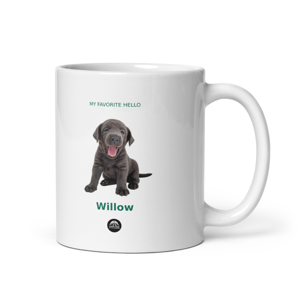 Example mug personalized with Willow’s real photo and name